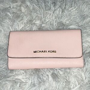 MICHAEL KORS PINK/GOLD TRIFOLD WALLET!